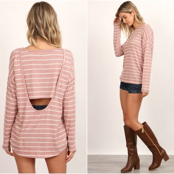 Pink & White Open Back Hi/Lo Top - Picture 2 of 8